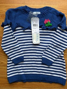 Florence Eiseman Girls Blue and White Sweater and Legging Set - Size 5